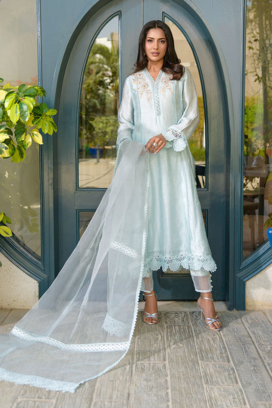 Fatima Khan | La Fleur Eid Edit | Serene Skies XS Ice Blue Sheesha Silk