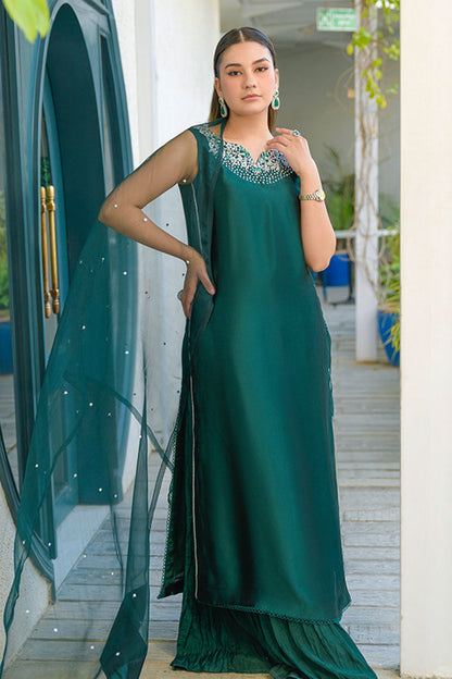 Fatima Khan | La Fleur Eid Edit | Viridity S Teal Green Pure Sheesha Silk