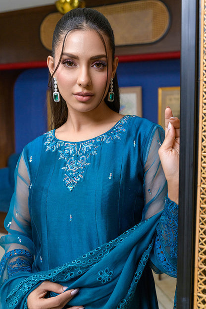 Fatima Khan | La Fleur Eid Edit | Azure Jade M Peacock Blue Pure Sheesha Silk