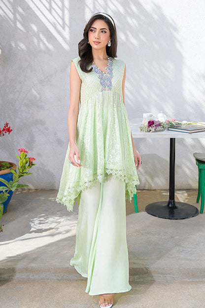 Fatima Khan | La Fleur Eid Edit | Pale Pistachio XL Mint Green Chiffon
