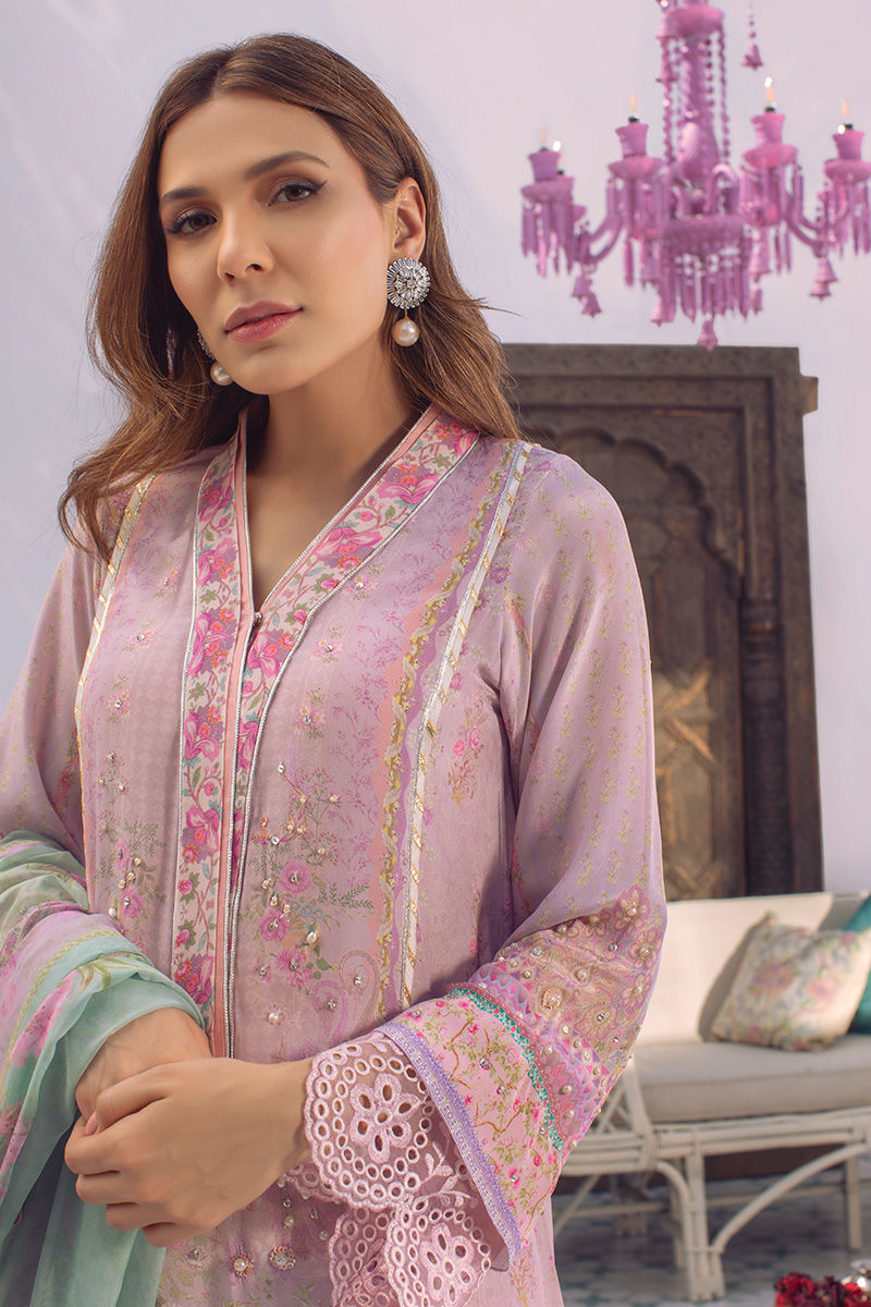 Ansab Jahangir | Digital Silk | Lilac Paisley - Pakistani Designer Dress - by Ansab Jahangir - Type : Ladies Clothes - 100% Original at Saira Sultan