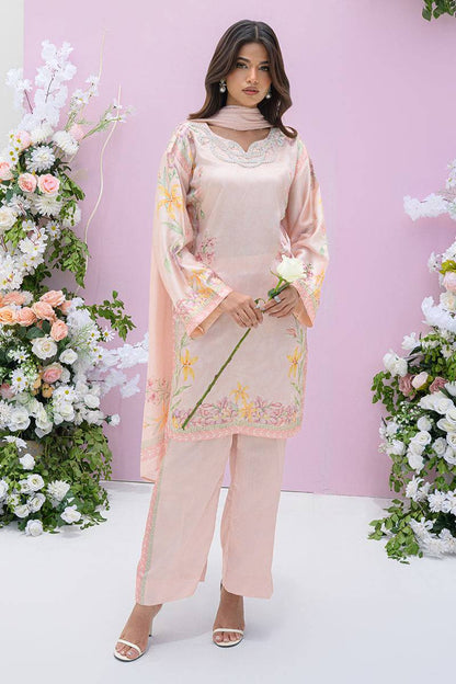 Fatima Khan | Eid Digital Silk Prints | Peach Blossoms - Pakistani Designer Dress - by Fatima Khan | Type: Ladies Clothes - 100% Original at Saira Sultan