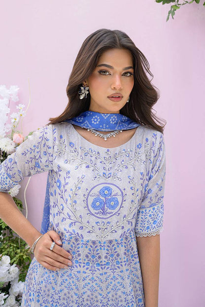 Fatima Khan | Eid Digital Silk Prints | Azure Blue - Pakistani Designer Dress - by Fatima Khan | Type: Ladies Clothes - 100% Original at Saira Sultan