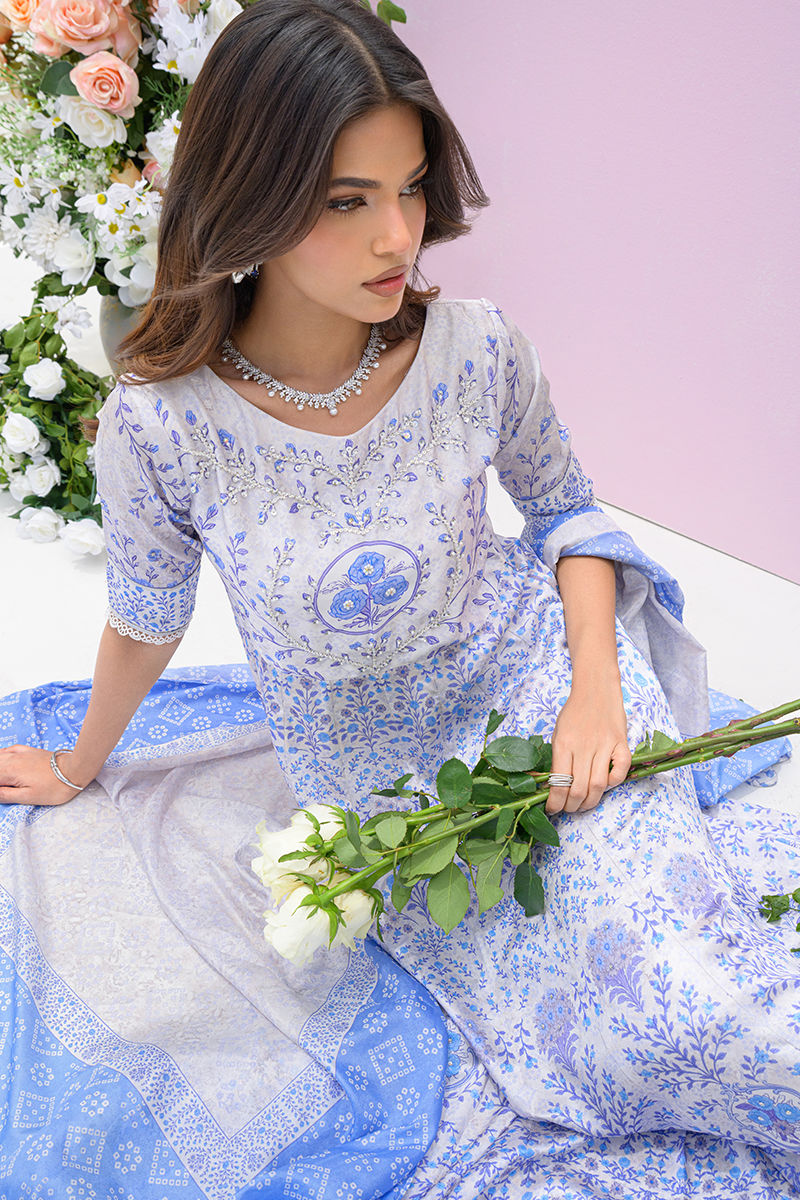 Fatima Khan | Prints and Petals | Azure Blue - Pakistani Designer Dress - by Fatima Khan - Type : Ladies Clothes - 100% Original at Saira Sultan