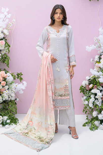 Fatima Khan | Eid Digital Silk Prints | Oriental Haze XS Gray Silk