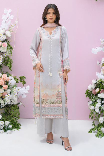 Fatima Khan | Eid Digital Silk Prints | Oriental Haze XL Gray Silk