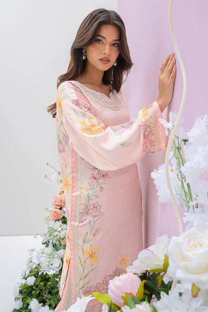 Fatima Khan | Eid Digital Silk Prints | Peach Blossoms M Pale Peach Silk