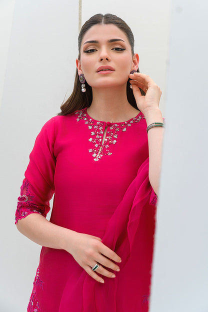 Fatima Khan | Serene Eid Luxe Pret | Pinktastic M Hot Pink Sheesha Silk