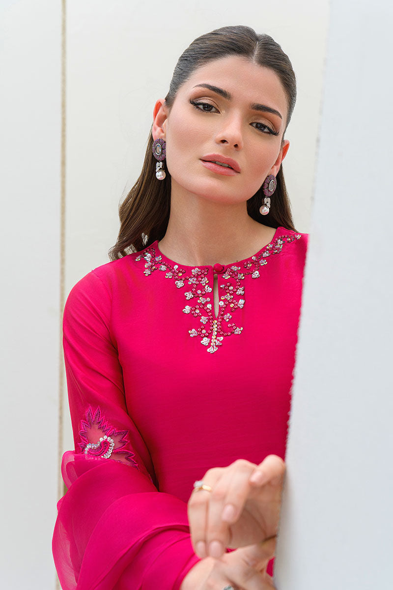 Fatima Khan | Serene Eid Luxe Pret | Pinktastic L Hot Pink Sheesha Silk