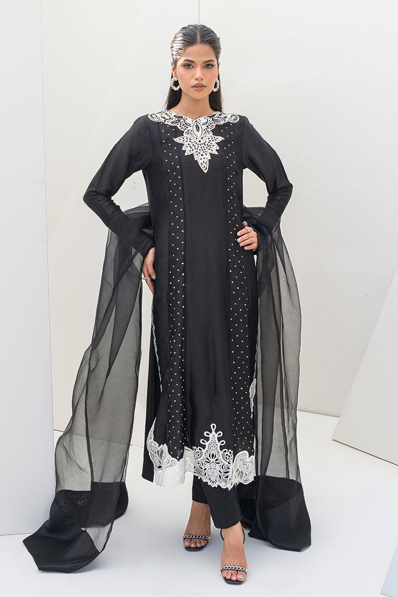 Fatima Khan | Serene Eid Luxe Pret | Obsidian XL Black Sheesha Silk
