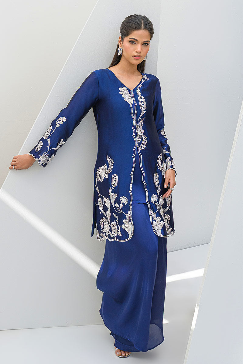 Fatima Khan | Serene Eid Luxe Pret | Blue Noir XL Navy Blue Sheesha Silk
