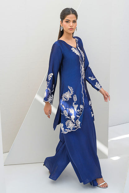 Fatima Khan | Serene Eid Luxe Pret | Blue Noir S Navy Blue Sheesha Silk