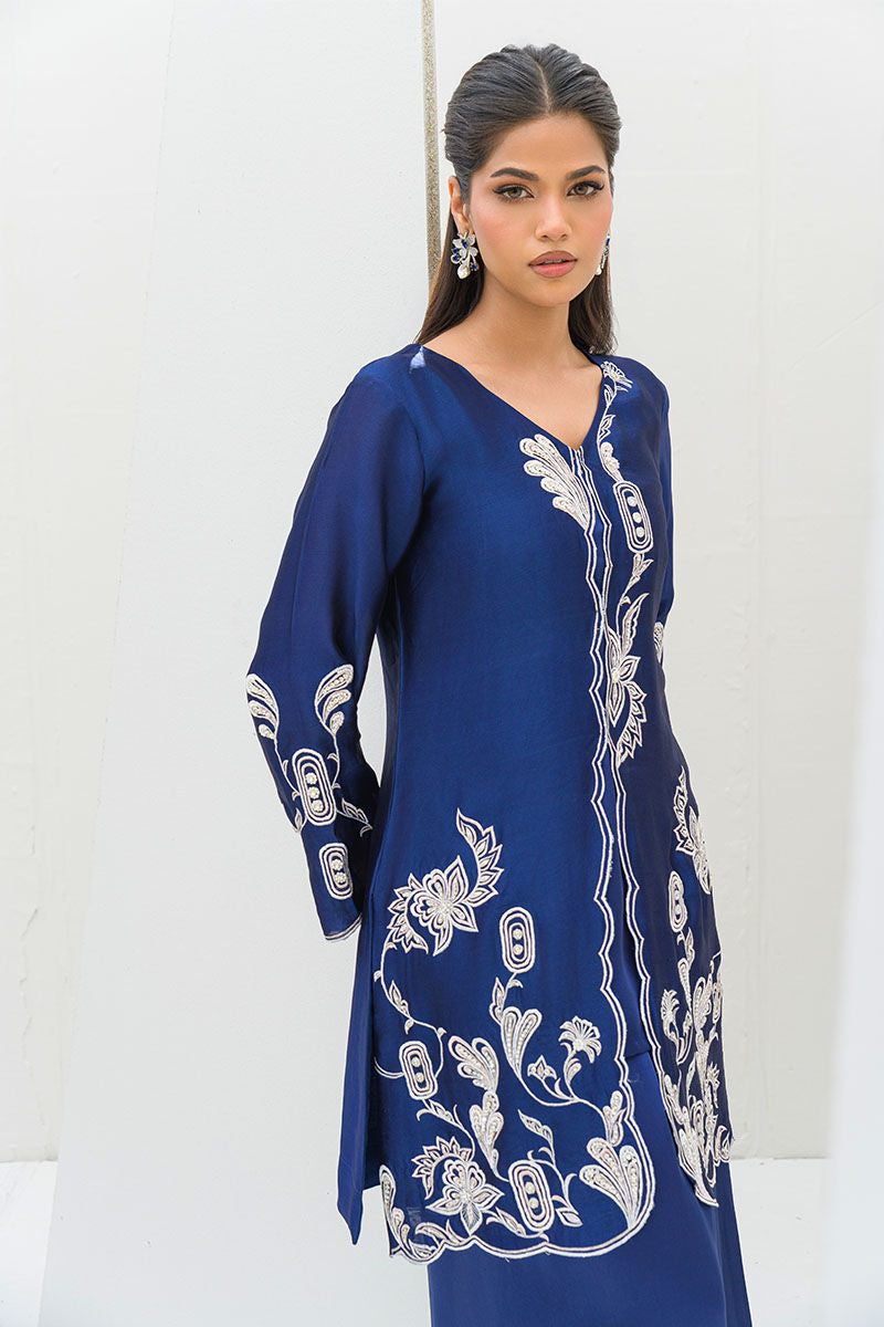 Fatima Khan | Serene Eid Luxe Pret | Blue Noir M Navy Blue Sheesha Silk