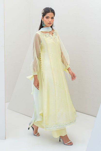 Fatima Khan | Serene Eid Luxe Pret | Lemon Love S Lemon Yellow Sheesha Silk