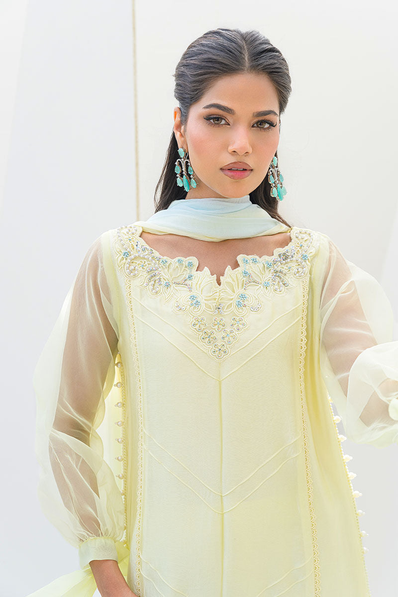 Fatima Khan | Serene Eid Luxe Pret | Lemon Love L Lemon Yellow Sheesha Silk