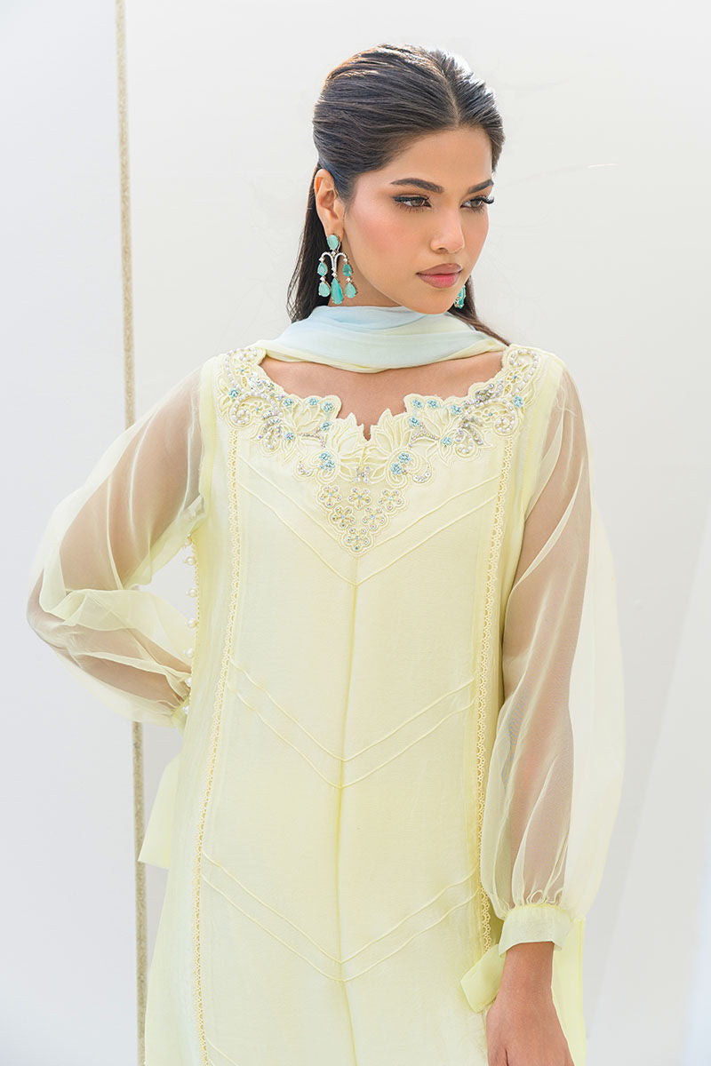 Fatima Khan | Serene Eid Luxe Pret | Lemon Love XL Lemon Yellow Sheesha Silk