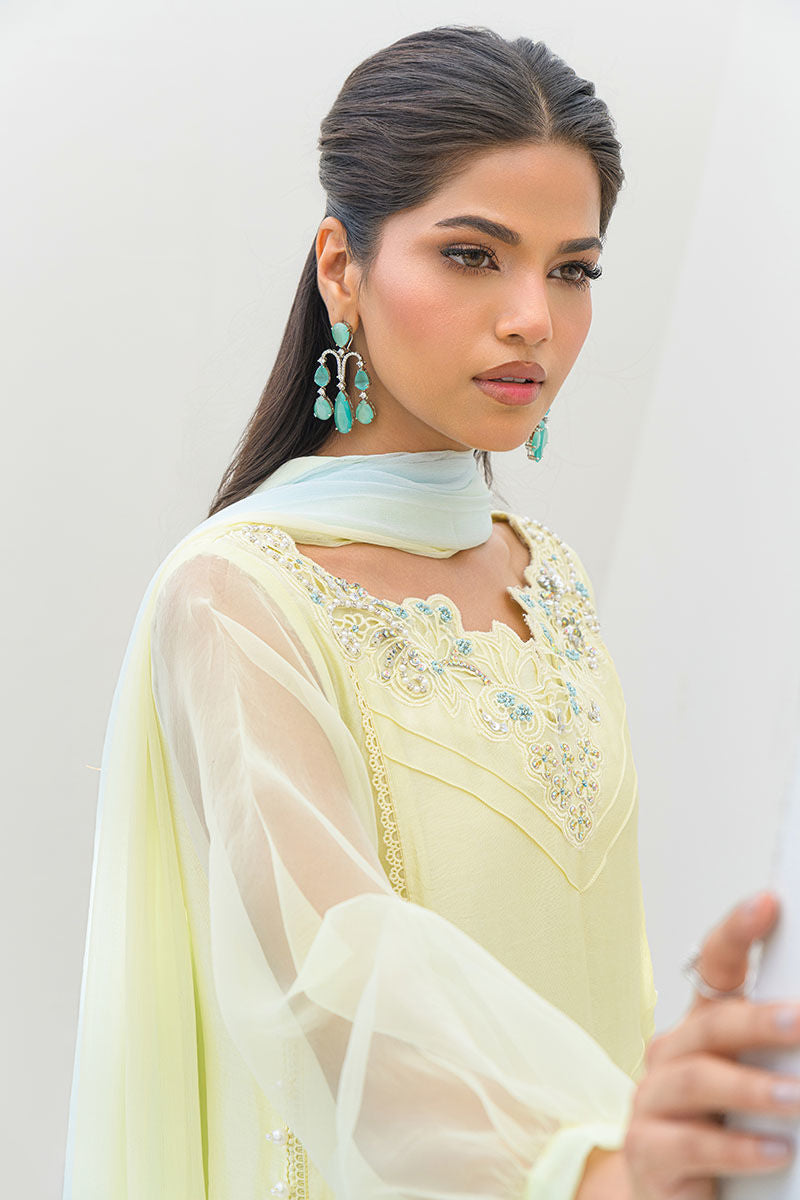 Fatima Khan | Serene Eid Luxe Pret | Lemon Love M Lemon Yellow Sheesha Silk