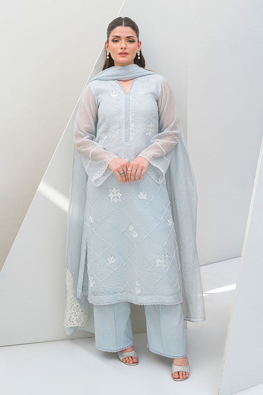 Fatima Khan | Serene Eid Luxe Pret | Azure Frost XS Gray Khaddi Net