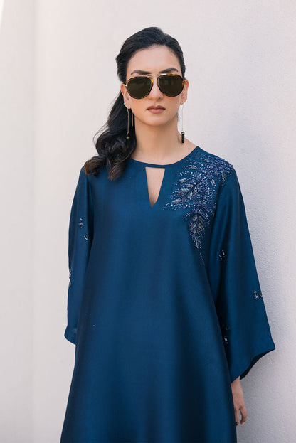 Deepak Perwani | Eid Edit 25 | Kut327 L Blue Sheesha Silk