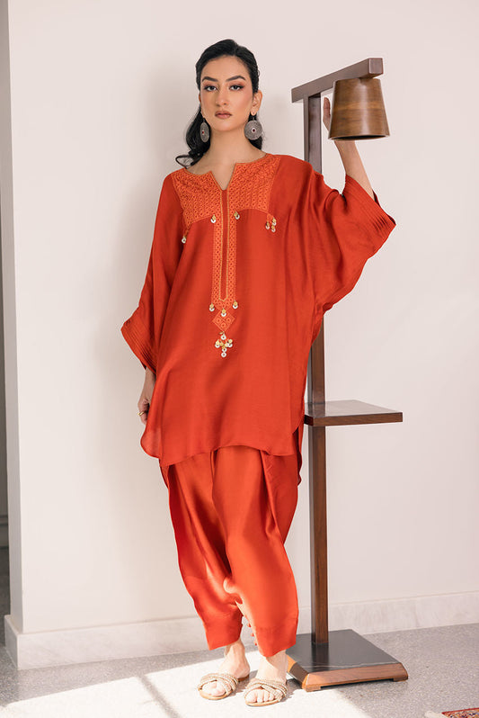 Deepak Perwani | Eid Edit 25 | Kut325 S Burnt Orange Sheesha Silk