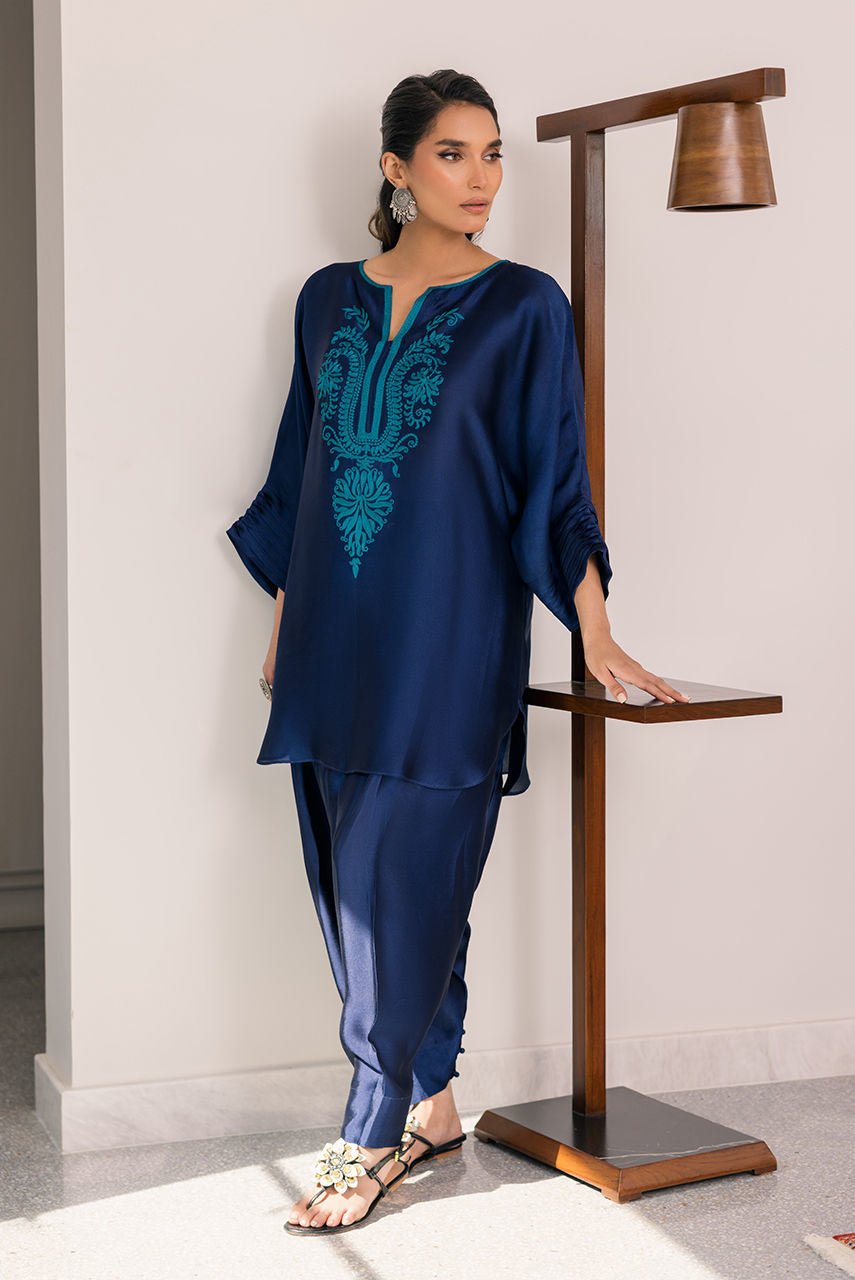 Deepak Perwani | Eid Edit 25 | Kut331 M Blue Sheesha Silk
