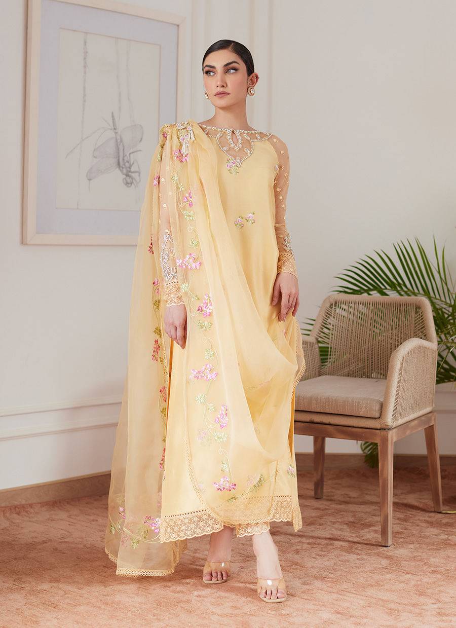 Farah Talib Aziz | Luna Eid Collection 24 | CYRILLA PALE YELLOW - Pakistani Designer Dress - by Farah Talib Aziz | Type: Luxury - 100% Original at Saira Sultan