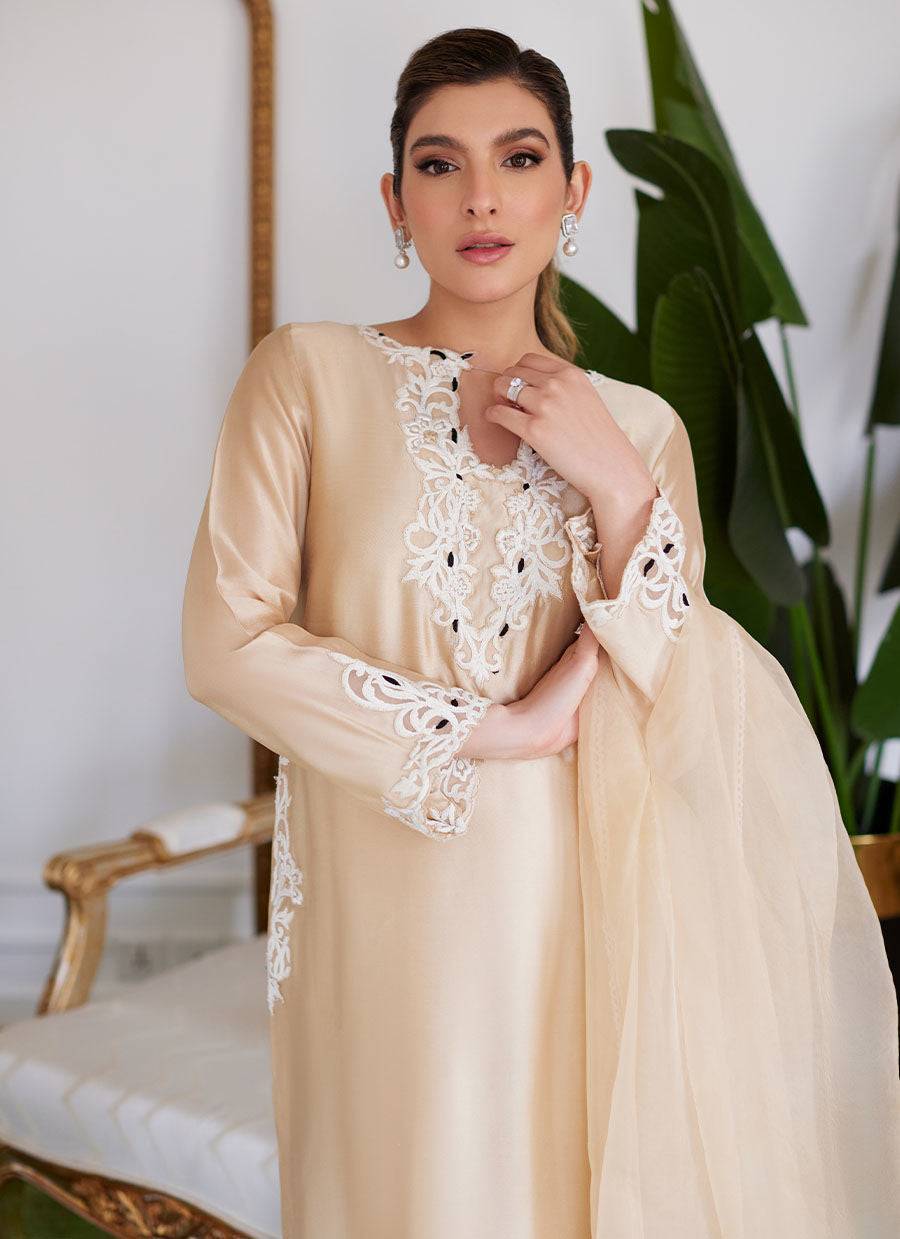 Farah Talib Aziz | Luna Eid Collection 24 | MELVINA CHAMPAGNE BEIGE - Pakistani Designer Dress - by Farah Talib Aziz | Type: Luxury - 100% Original at Saira Sultan