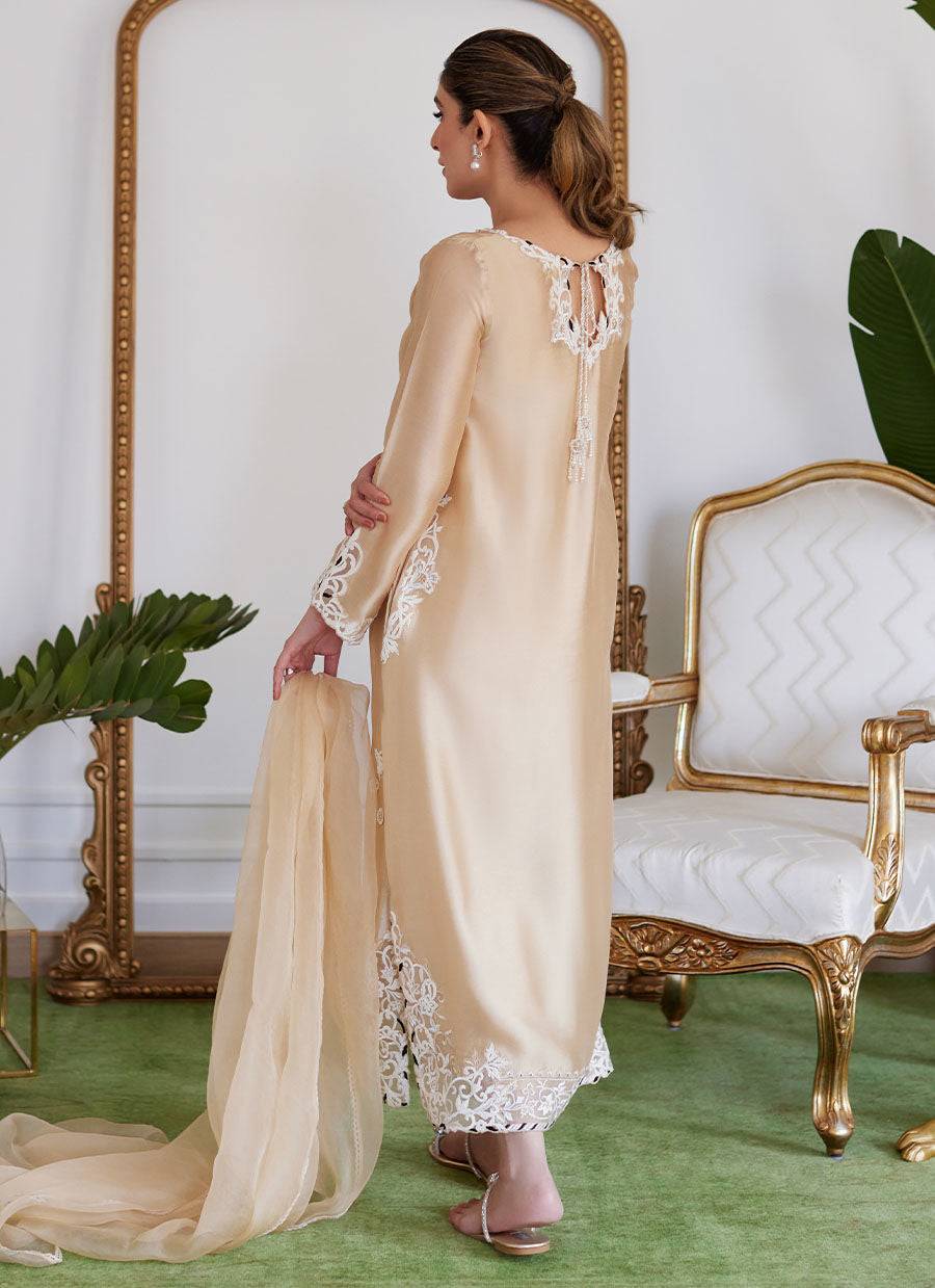 Farah Talib Aziz | Luna Eid Collection 24 | MELVINA CHAMPAGNE BEIGE - Pakistani Designer Dress - by Farah Talib Aziz | Type: Luxury - 100% Original at Saira Sultan