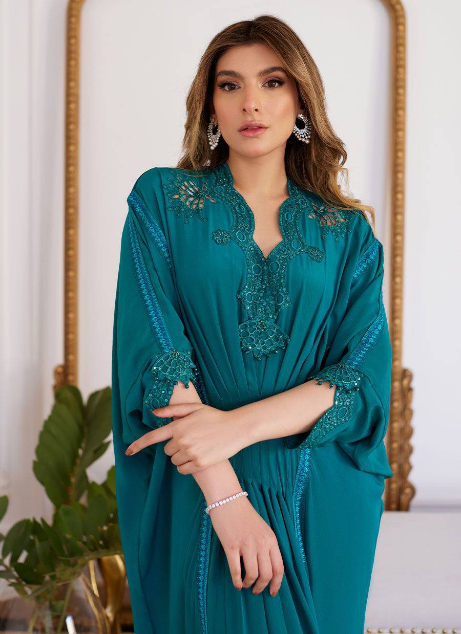 Farah Talib Aziz | Luna Eid Collection 24 | EMMELINE EMERALD CREPE - Pakistani Designer Dress - by Farah Talib Aziz | Type: Luxury - 100% Original at Saira Sultan