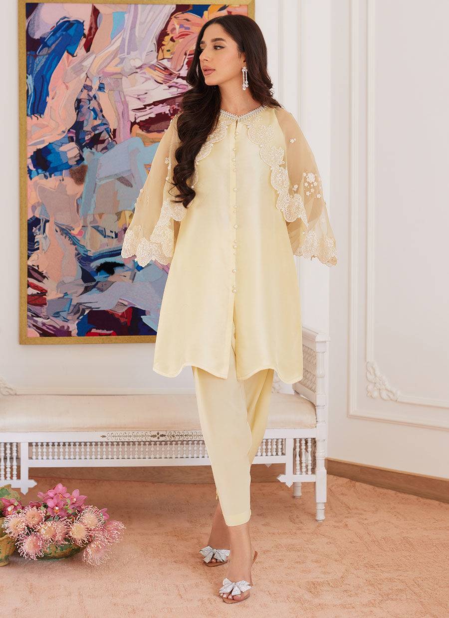 Farah Talib Aziz | Luna Eid Collection 24 | ESMERALDA PASTEL YELLOW - Pakistani Designer Dress - by Farah Talib Aziz | Type: Luxury - 100% Original at Saira Sultan