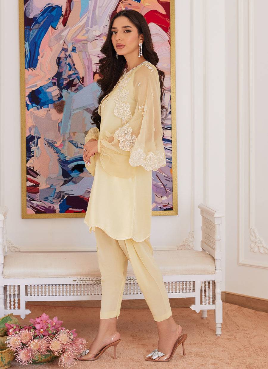 Farah Talib Aziz | Luna Eid Collection 24 | ESMERALDA PASTEL YELLOW - Pakistani Designer Dress - by Farah Talib Aziz | Type: Luxury - 100% Original at Saira Sultan