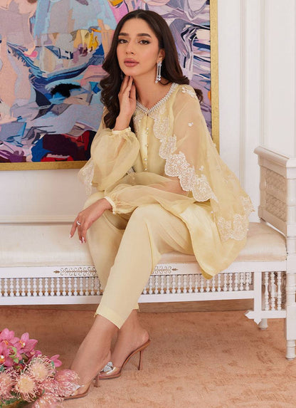 Farah Talib Aziz | Luna Eid Collection 24 | ESMERALDA PASTEL YELLOW - Pakistani Designer Dress - by Farah Talib Aziz | Type: Luxury - 100% Original at Saira Sultan
