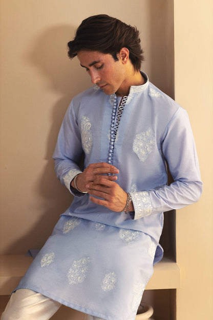 Annus Abrar | Eid Elemental Festive | Ramin L Light Blue Cotton Net