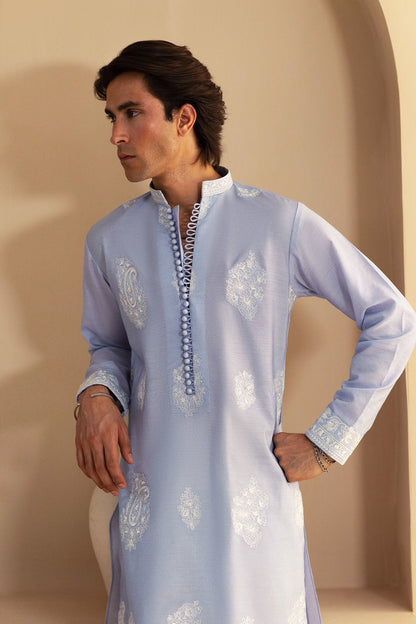 Annus Abrar | Eid Elemental Festive | Ramin M Light Blue Cotton Net