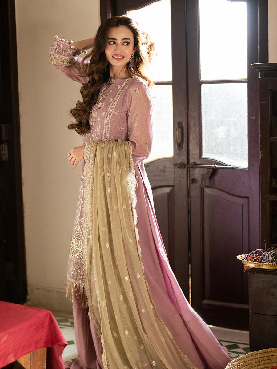 Salitex | Signature Festive Chiffon | SUNW6JI047UT L Pinkish Gray Khaddi Net