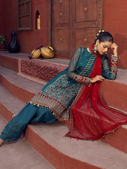 Salitex | Signature Festive Chiffon | SUNW6JI021UT Custom Size Teal Green Khaddi Net
