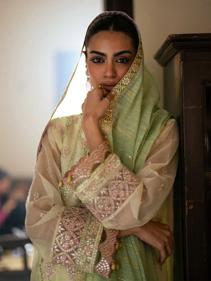 Salitex | Signature Festive Chiffon | SUNW6JI045UT M Pale Yellow Khaddi Net