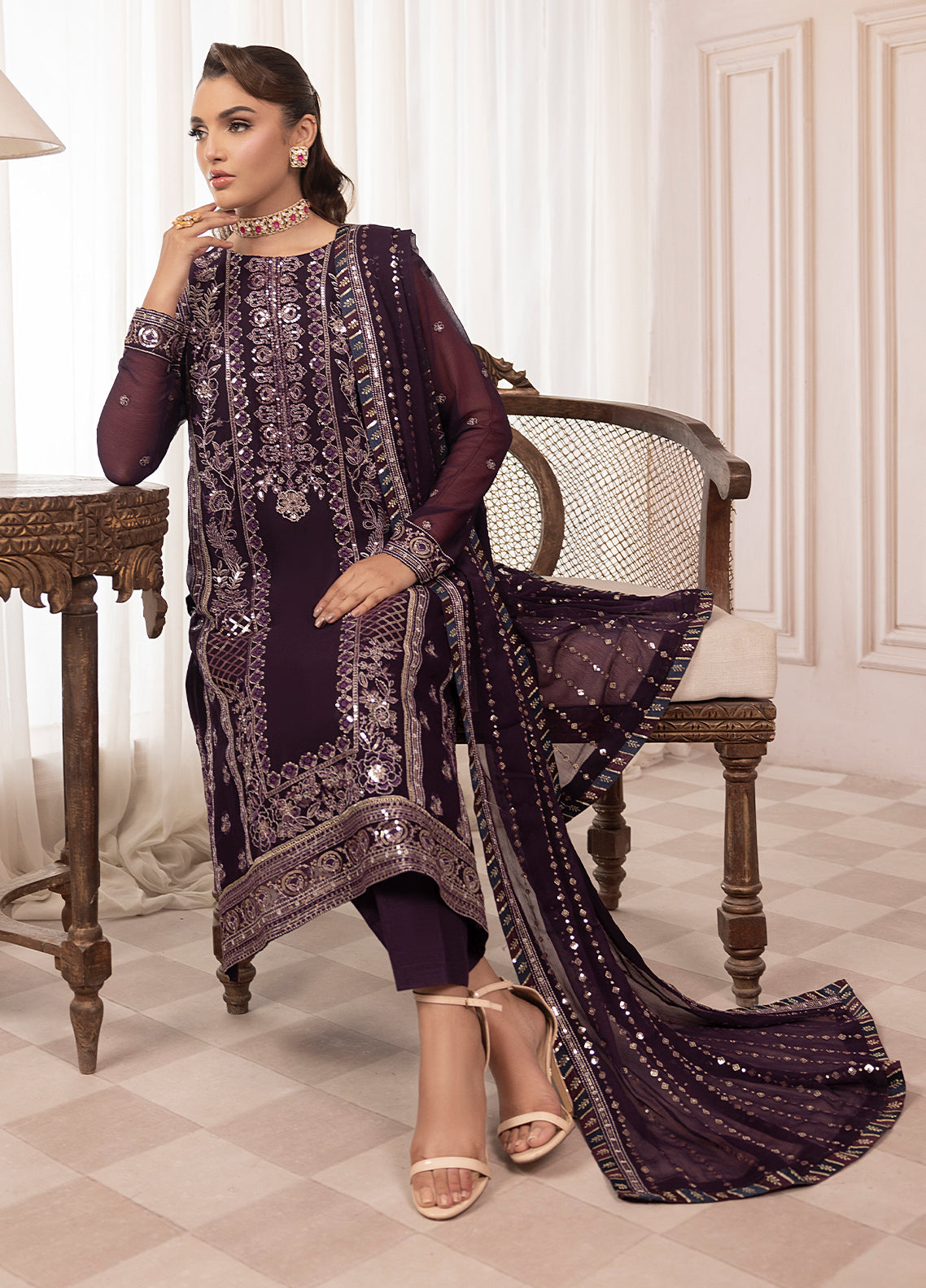 Sahane | Elyssa Festive Chiffon | CT-19006 Mure - ELYSSA Custom Size Deep Purple Chiffon
