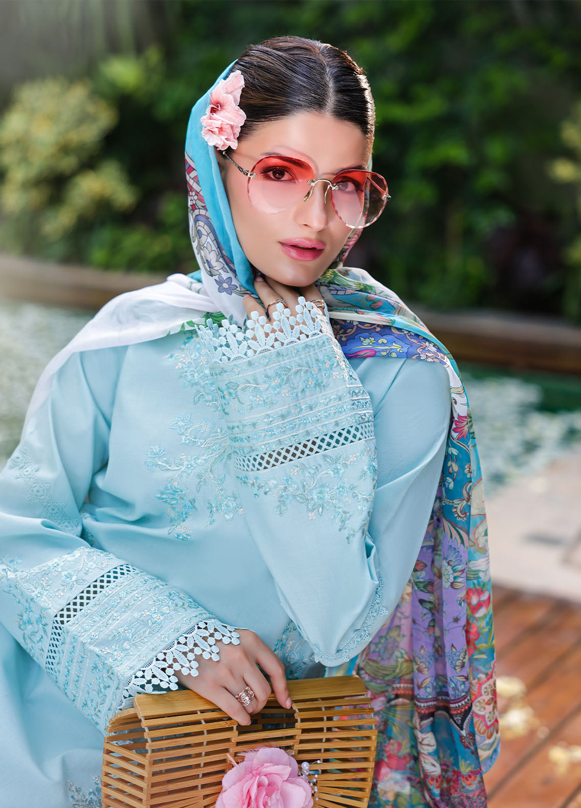 Sahane | Lovent Embroidered Pret 25 | ME23004 Celeste M Ice Blue Lawn