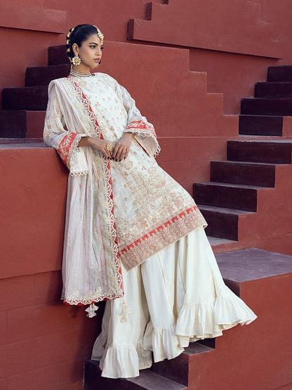 Salitex | Signature Festive Chiffon | SUNW6JI024UT L Off White Zari