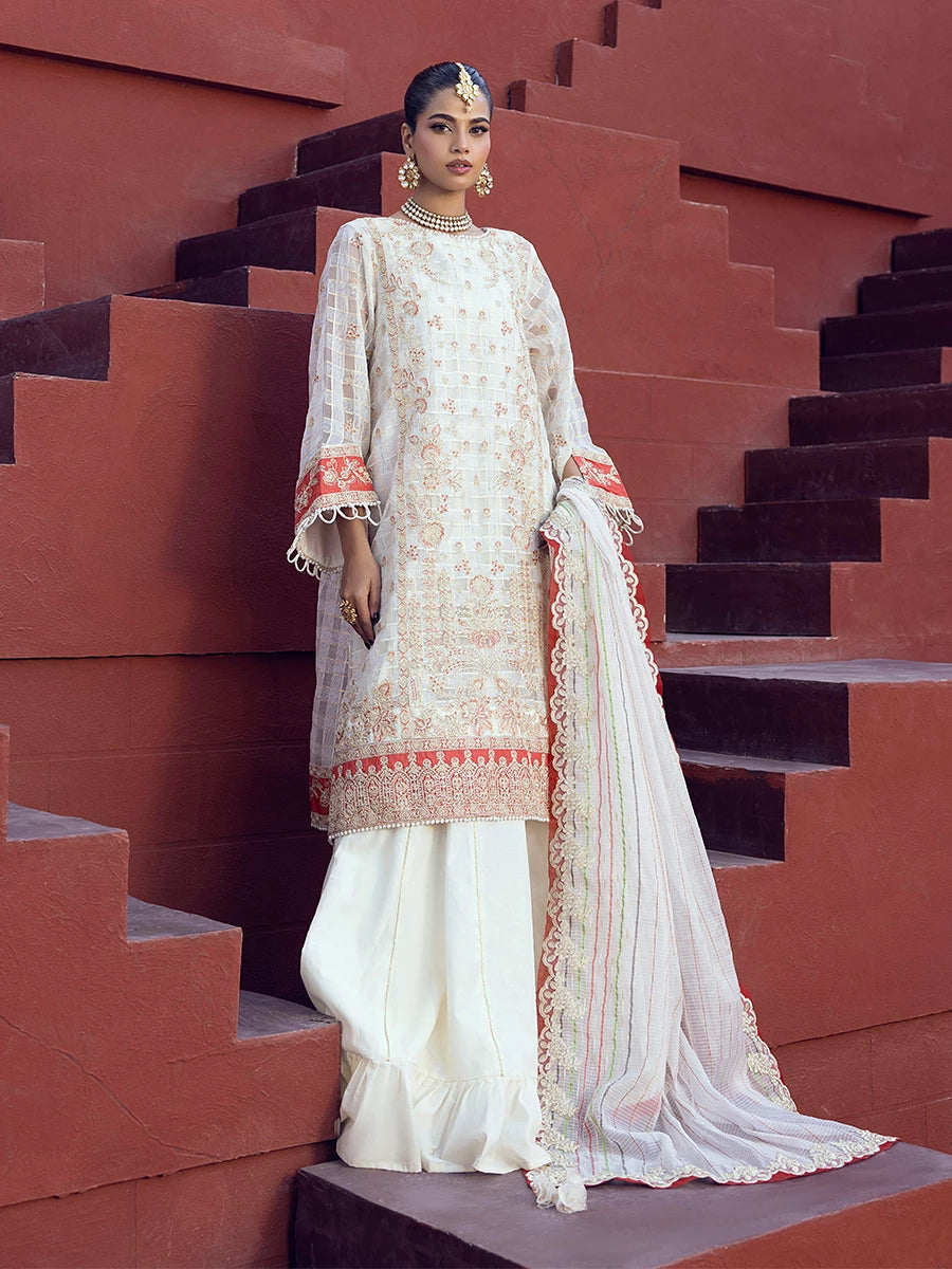 Salitex | Signature Festive Chiffon | SUNW6JI024UT Custom Size Off White Zari