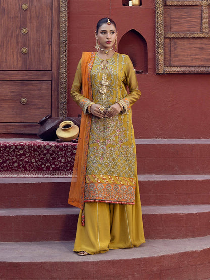 Salitex | Signature Festive Chiffon | SUNW6JI023UT XS Mustard Khaddi Net