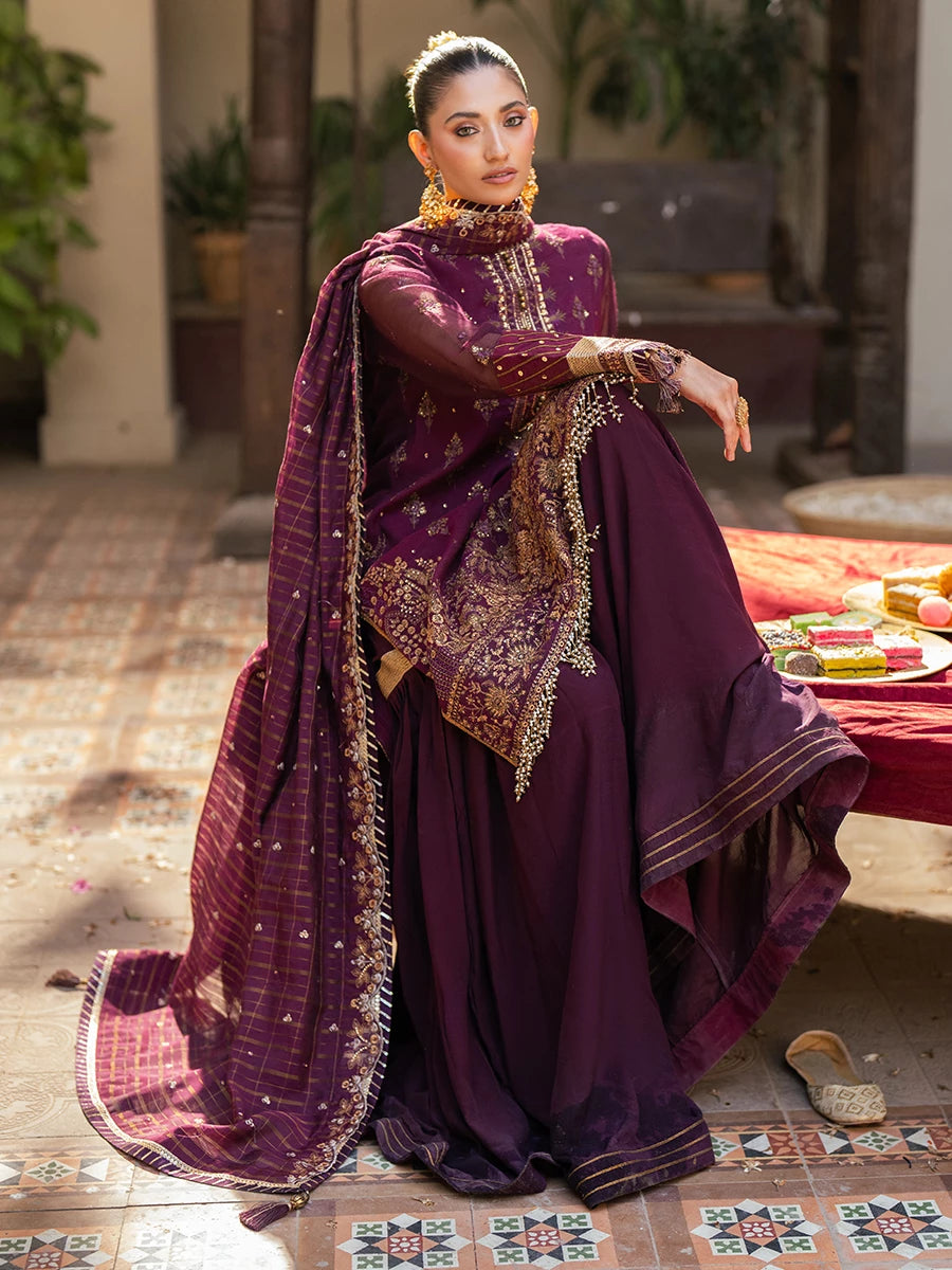 Salitex | Signature Festive Chiffon | SUNW6JI040UT Custom Size Plum Zari
