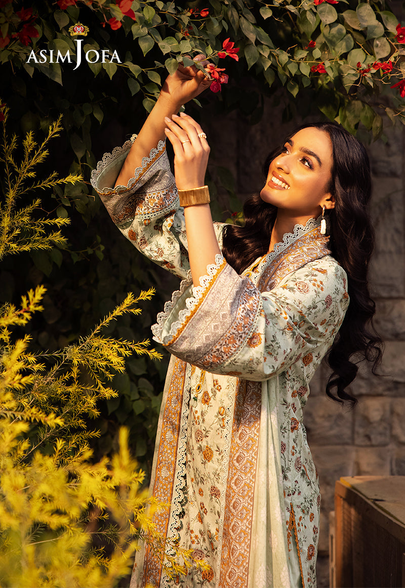 Asim Jofa | Prints Drop 2 |AJUBJ-52 XL Mint Gray Lawn