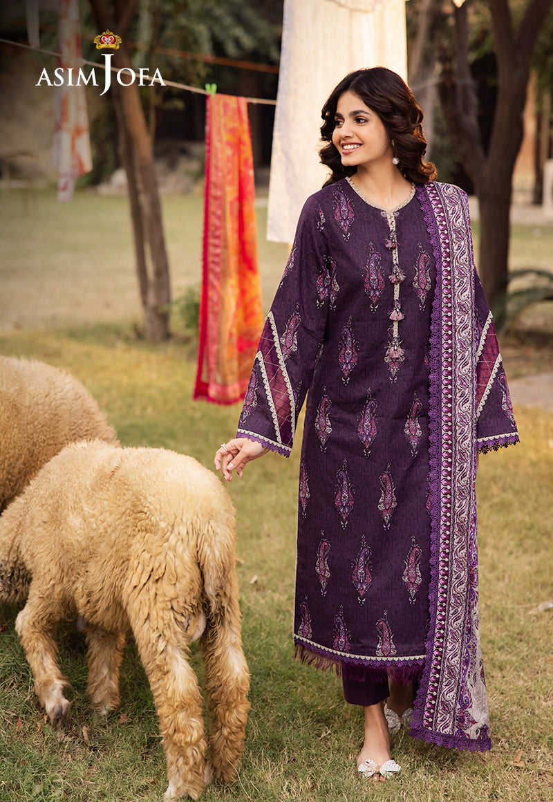 Asim Jofa | Prints Drop 2 | AJUBJ-27 Custom Size Dark Purple Lawn