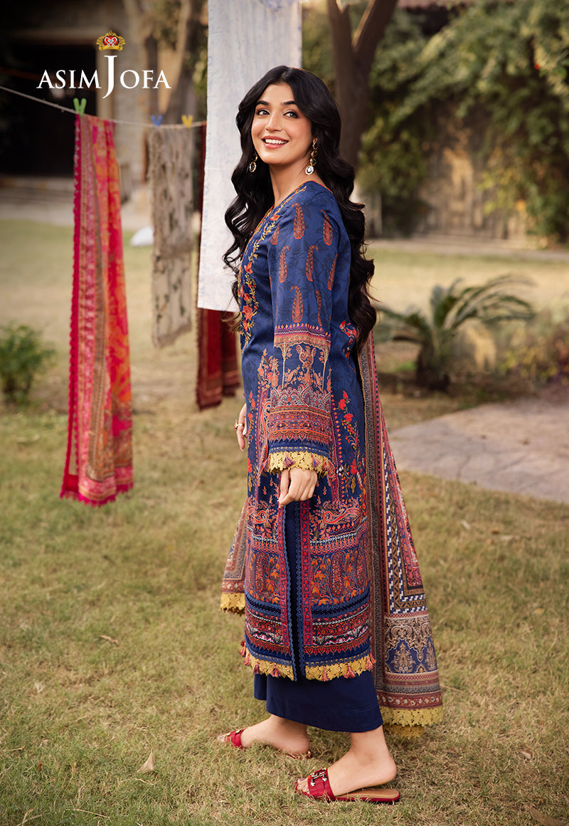 Asim Jofa | Prints Drop 2 | AJUBJ-08 S Navy Lawn