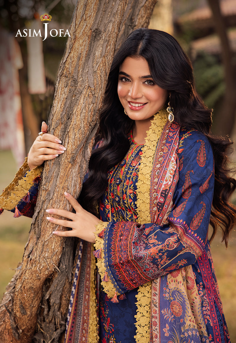 Asim Jofa | Prints Drop 2 | AJUBJ-08 L Navy Lawn