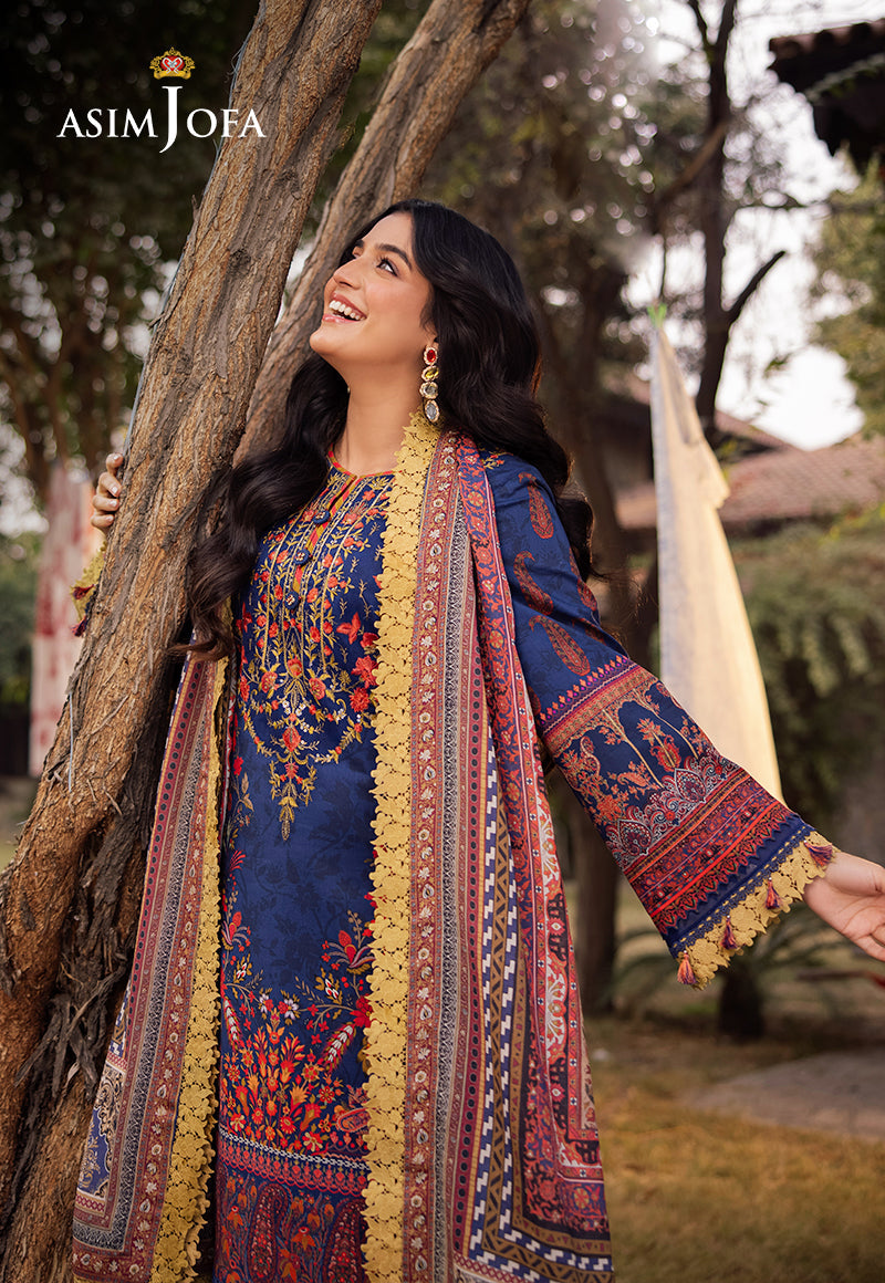 Asim Jofa | Prints Drop 2 | AJUBJ-08 M Navy Lawn