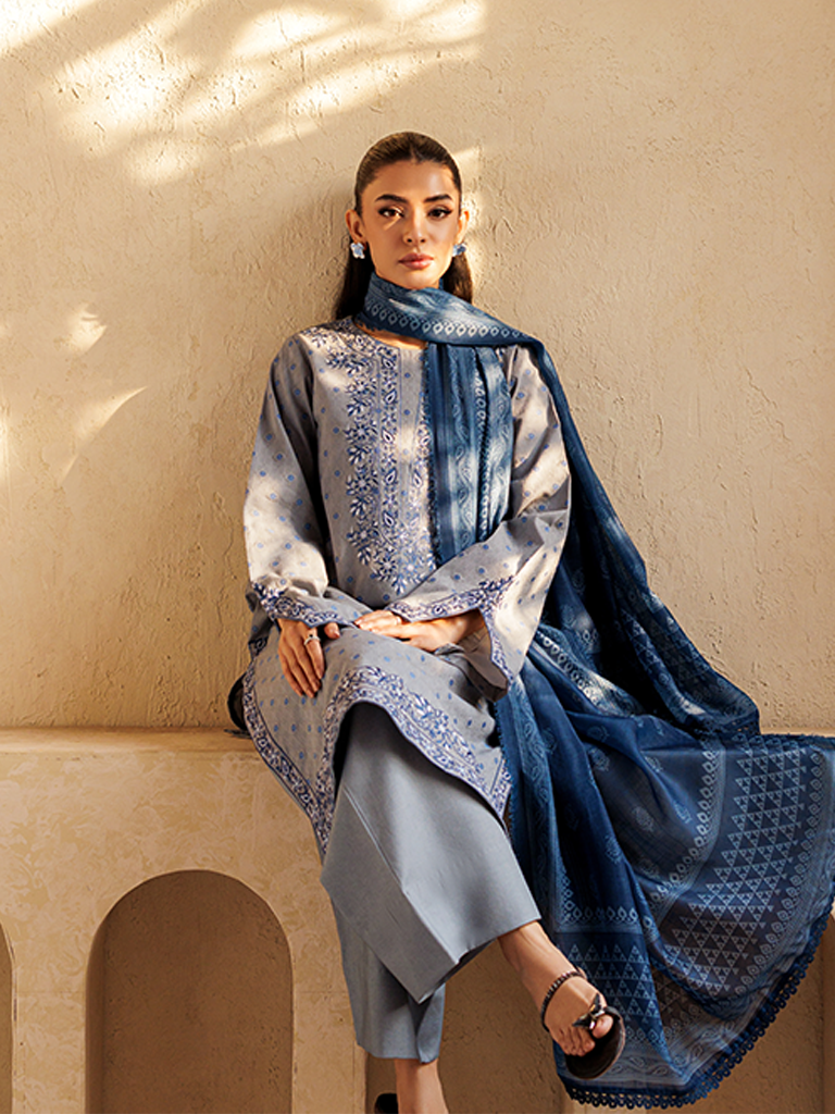 Rajbari | Amari Hybrid Jacquard Edition | Amari Jacquard - 09 Custom Size Blue Gray Jacquard Lawn