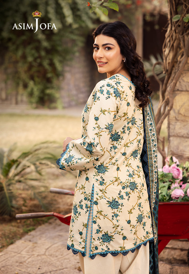 Asim Jofa | Prints Drop 2 | AJUBJ-34 S Ivory Lawn